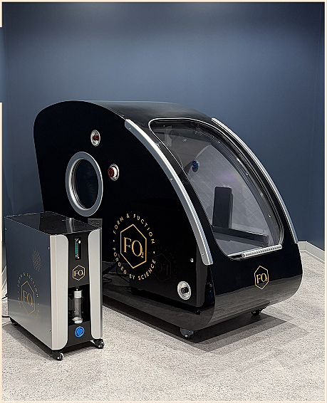Modern wellness pod with scientific design elements.